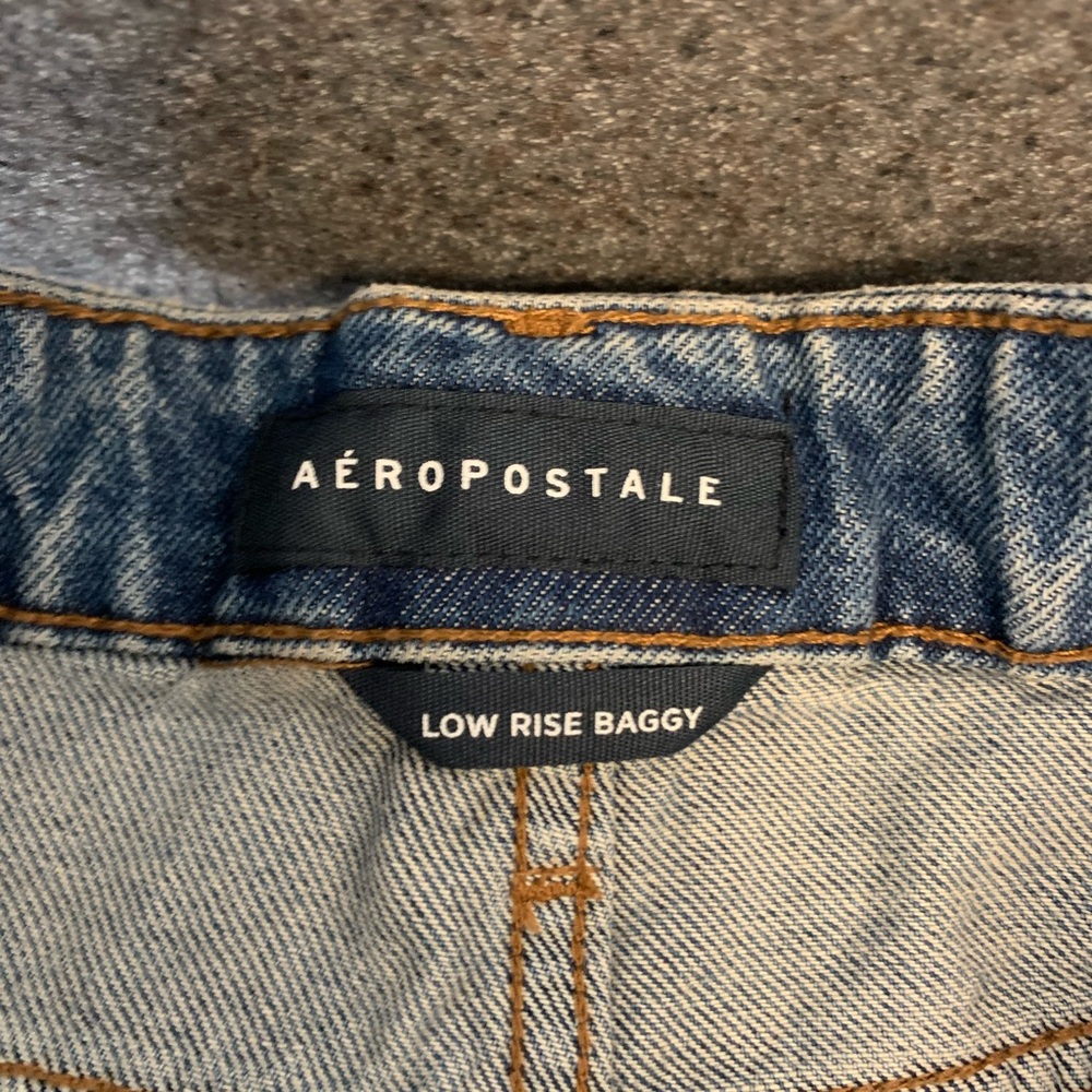Aeropostale 000 XXS Short Low Rise Baggy Distressed Denim Jeans - Picture 6 of 10